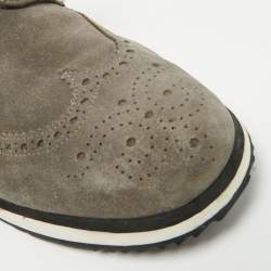Pre Owned Prada Wingtip Size 46 Grey Suede Lace Up Sneakers