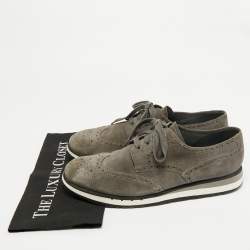Pre Owned Prada Wingtip Size 46 Grey Suede Lace Up Sneakers