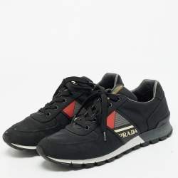 Pre Owned Prada Size 42 Black Canvas Lace Up Sneakers