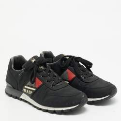 Pre Owned Prada Size 42 Black Canvas Lace Up Sneakers
