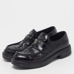 Pre Owned Prada Size 41.5 Black Chocolate Brushed Leather Loafers