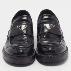 Pre Owned Prada Size 41.5 Black Chocolate Brushed Leather Loafers
