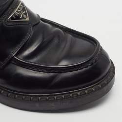 Pre Owned Prada Size 41.5 Black Chocolate Brushed Leather Loafers