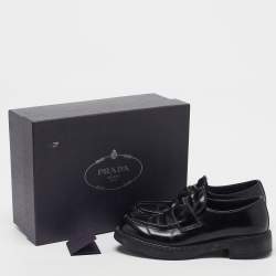 Pre Owned Prada Size 41.5 Black Chocolate Brushed Leather Loafers