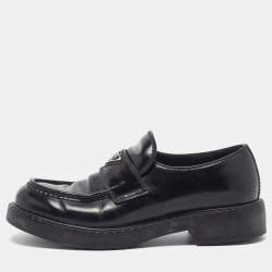 Pre Owned Prada Size 41.5 Black Chocolate Brushed Leather Loafers