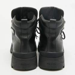 Pre Owned Prada Brixxen Size 42 Black Leather Combat Boots