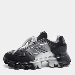 Pre Owned Prada Cloudbust Thunder Size 42 Black/Silver Fabric and Leather Sneakers