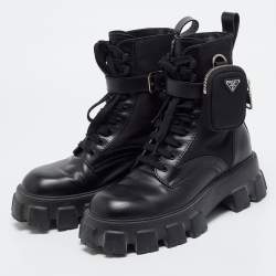 Pre Owned Prada Monolith Size 40.5 Black Nylon Ankle Length Boots