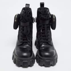 Pre Owned Prada Monolith Size 40.5 Black Nylon Ankle Length Boots
