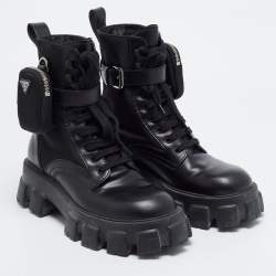Pre Owned Prada Monolith Size 40.5 Black Nylon Ankle Length Boots