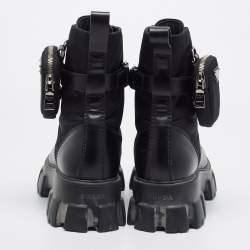 Pre Owned Prada Monolith Size 40.5 Black Nylon Ankle Length Boots