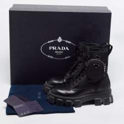 Pre Owned Prada Monolith Size 40.5 Black Nylon Ankle Length Boots
