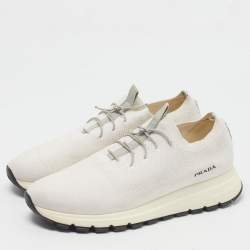 Pre Owned Prada Prax Size 42.5 White Knit Fabric Low Top Sneakers