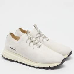 Pre Owned Prada Prax Size 42.5 White Knit Fabric Low Top Sneakers
