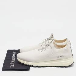 Pre Owned Prada Prax Size 42.5 White Knit Fabric Low Top Sneakers