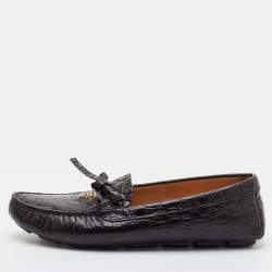 مملوكة مسبقًا Prada Size 37 Dark Brown Croc Embossed Leather Bow Slip On Loafers