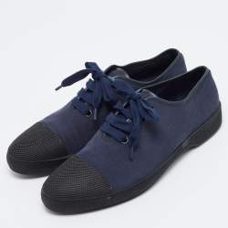 Pre Owned Prada Size 44.5 Navy Blue/Black Canvas and Rubber Low Top Sneakers