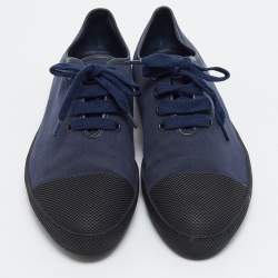 Pre Owned Prada Size 44.5 Navy Blue/Black Canvas and Rubber Low Top Sneakers