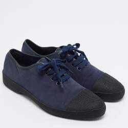 Pre Owned Prada Size 44.5 Navy Blue/Black Canvas and Rubber Low Top Sneakers