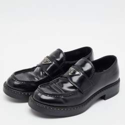Pre Owned Prada Brushed Size 42.5 Black Leather Loafers