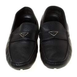 Prada Black Leather Slip On Loafers Size 42.5