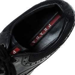 Prada Black Leather And Mesh Lace Up Sneakers Size 42.5