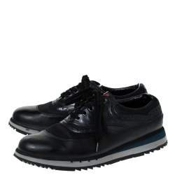 Prada Black Leather And Mesh Lace Up Sneakers Size 42.5