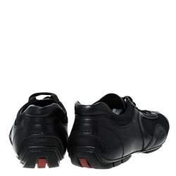 Pre Owned Prada Black Leather and Mesh Lace Up Sneakers Size 41