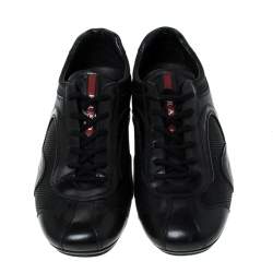 Pre Owned Prada Black Leather and Mesh Lace Up Sneakers Size 41
