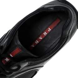 Pre Owned Prada Black Leather and Mesh Lace Up Sneakers Size 41