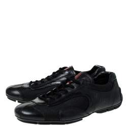 Pre Owned Prada Black Leather and Mesh Lace Up Sneakers Size 41