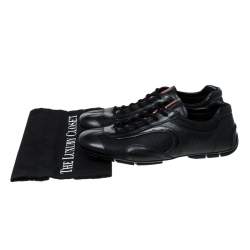 Pre Owned Prada Black Leather and Mesh Lace Up Sneakers Size 41