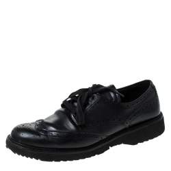 Prada Black Brogue Leather Lace Up Derby Sneakers Size 41