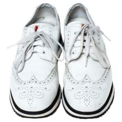 Pre Owned Prada White Brogue Leather Lace Up Derby Sneakers Size 41
