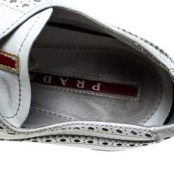 Pre Owned Prada White Brogue Leather Lace Up Derby Sneakers Size 41