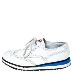 Pre Owned Prada White Brogue Leather Lace Up Derby Sneakers Size 41