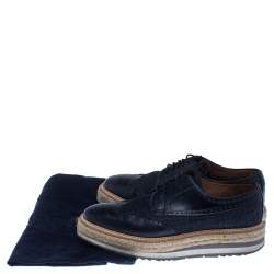 Pre Owned  Prada Blue Denim And Brogue Leather Espadrille Derby Sneakers Size 42.5