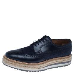 Pre Owned  Prada Blue Denim And Brogue Leather Espadrille Derby Sneakers Size 42.5