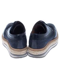 Pre Owned  Prada Blue Denim And Brogue Leather Espadrille Derby Sneakers Size 42.5