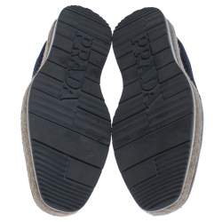 Pre Owned  Prada Blue Denim And Brogue Leather Espadrille Derby Sneakers Size 42.5