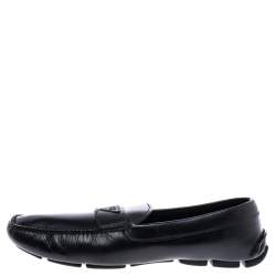 Prada Black Leather Slip On Loafers Size 44