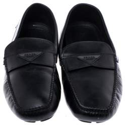 Prada Black Leather Slip On Loafers Size 44