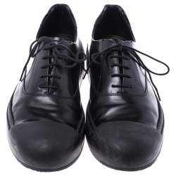 Prada Black Leather And Rubber Cap Toe Lace Up Oxfords Size 41