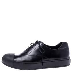 Prada Black Leather And Rubber Cap Toe Lace Up Oxfords Size 41