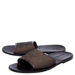 Prada Brown Canvas Flat Slides Size 41