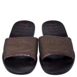 Prada Brown Canvas Flat Slides Size 41