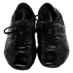 Prada Black Leather and Patent Leather Lace Up Sneakers Size 41