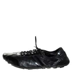 Prada Black Leather and Patent Leather Lace Up Sneakers Size 41