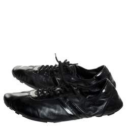 Prada Black Leather and Patent Leather Lace Up Sneakers Size 41