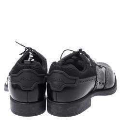 Prada Black Brogue Leather and Mesh Lace Up Derby Sneakers Size 44
